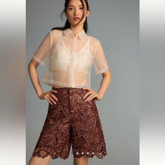 Anthropologie Pants - NWT Anthropologie Floral Faux Leather City Shorts in Cocoa Plum